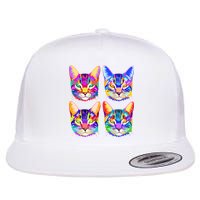 4X Cats - Colorful Portrait Flat Bill Trucker Hat