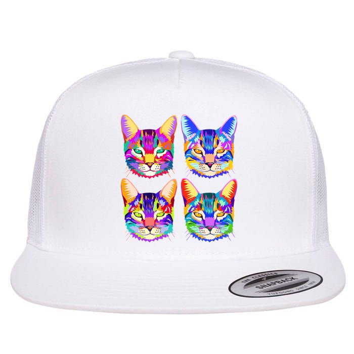 4X Cats - Colorful Portrait Flat Bill Trucker Hat