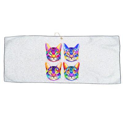 4X Cats - Colorful Portrait Large Microfiber Waffle Golf Towel