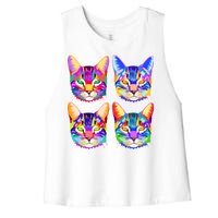 4X Cats - Colorful Portrait Women's Racerback Cropped Tank