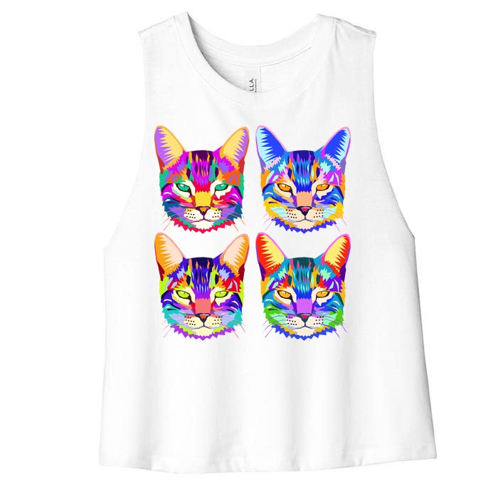 4X Cats - Colorful Portrait Women's Racerback Cropped Tank