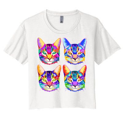 4X Cats - Colorful Portrait Women's Crop Top Tee