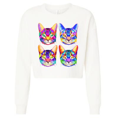 4X Cats - Colorful Portrait Cropped Pullover Crew