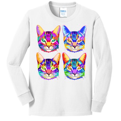 4X Cats - Colorful Portrait Kids Long Sleeve Shirt