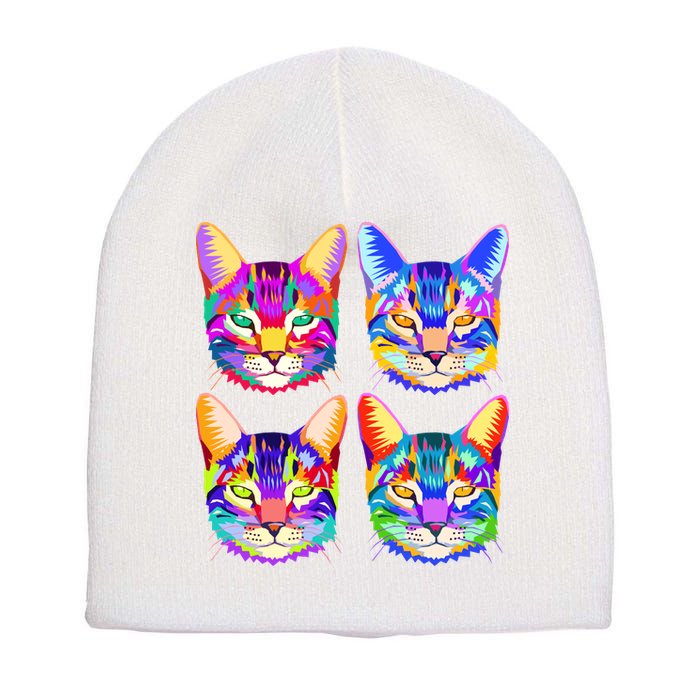 4X Cats - Colorful Portrait Short Acrylic Beanie