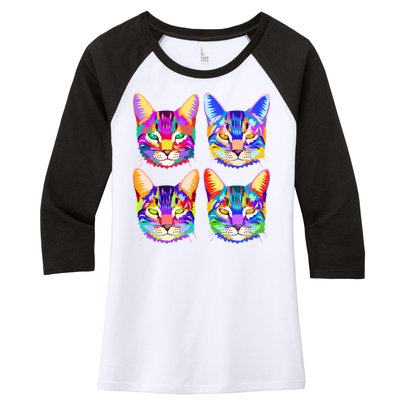 4X Cats - Colorful Portrait Women's Tri-Blend 3/4-Sleeve Raglan Shirt