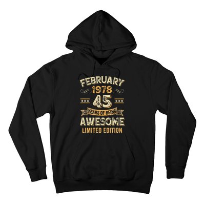 45 Years Awesome Vintage February 1978 45Th Birthday Hoodie