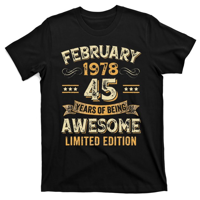 45 Years Awesome Vintage February 1978 45Th Birthday T-Shirt