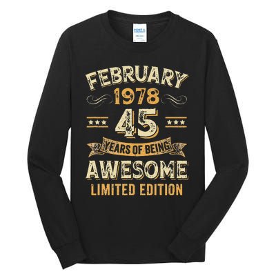 45 Years Awesome Vintage February 1978 45Th Birthday Tall Long Sleeve T-Shirt