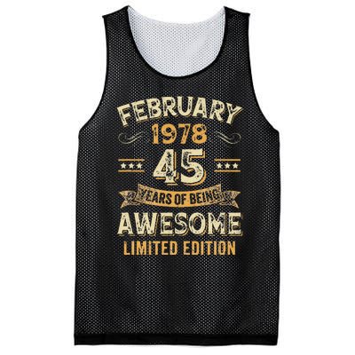 45 Years Awesome Vintage February 1978 45Th Birthday Mesh Reversible Basketball Jersey Tank