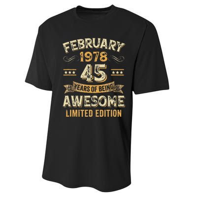 45 Years Awesome Vintage February 1978 45Th Birthday Performance Sprint T-Shirt