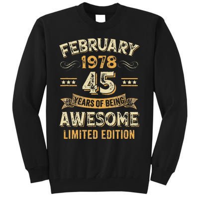 45 Years Awesome Vintage February 1978 45Th Birthday Tall Sweatshirt