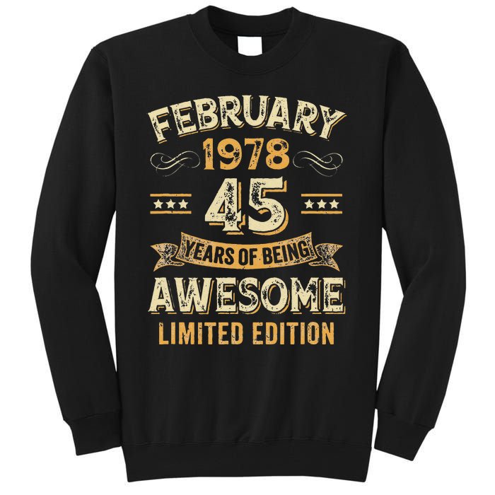 45 Years Awesome Vintage February 1978 45Th Birthday Tall Sweatshirt