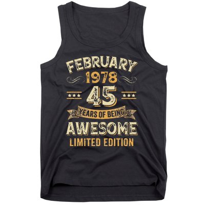 45 Years Awesome Vintage February 1978 45Th Birthday Tank Top