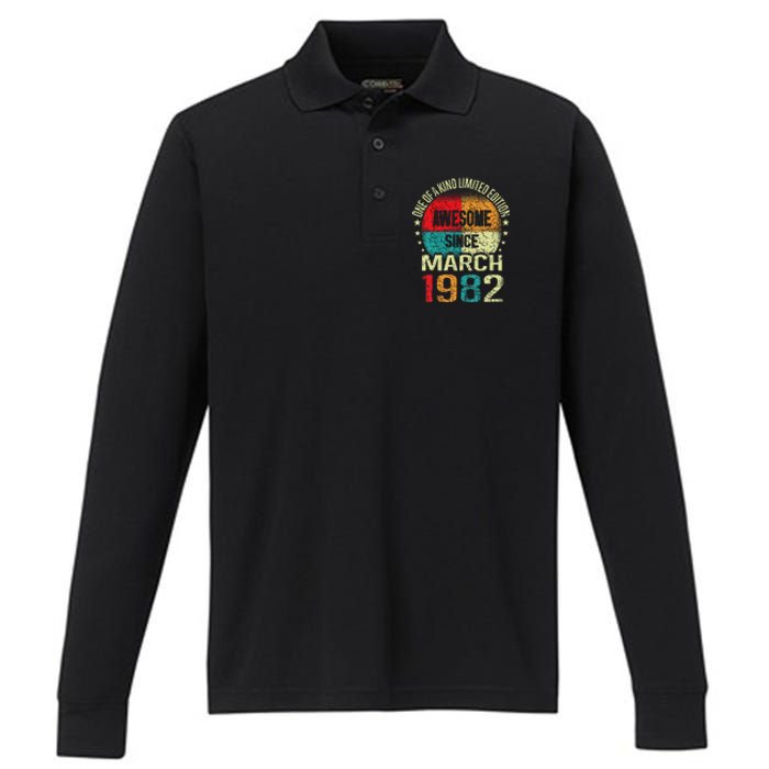 41 Year Awesome Since March 1982 Vintage 41st Birthday Gifts Performance Long Sleeve Polo