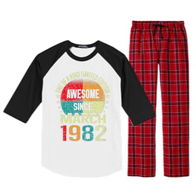 41 Year Awesome Since March 1982 Vintage 41st Birthday Gifts Raglan Sleeve Pajama Set