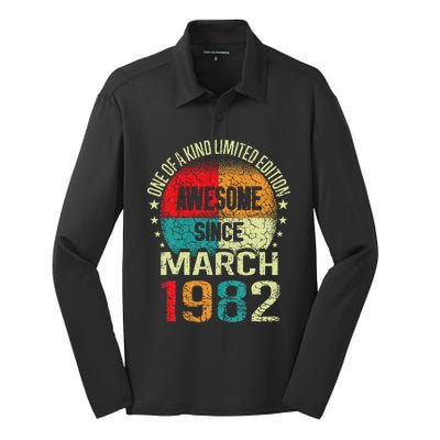 41 Year Awesome Since March 1982 Vintage 41st Birthday Gifts Silk Touch Performance Long Sleeve Polo