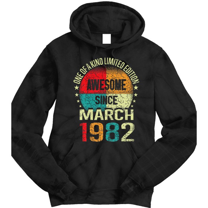 41 Year Awesome Since March 1982 Vintage 41st Birthday Gifts Tie Dye Hoodie