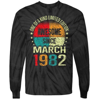 41 Year Awesome Since March 1982 Vintage 41st Birthday Gifts Tie-Dye Long Sleeve Shirt