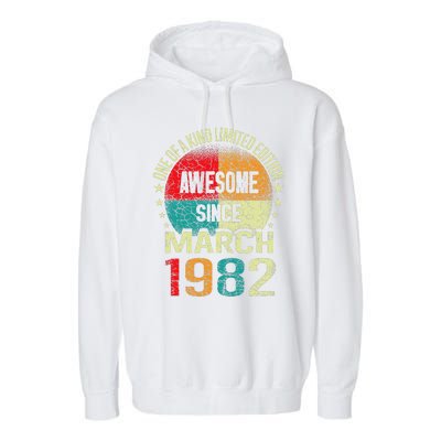 41 Year Awesome Since March 1982 Vintage 41st Birthday Gifts Garment-Dyed Fleece Hoodie