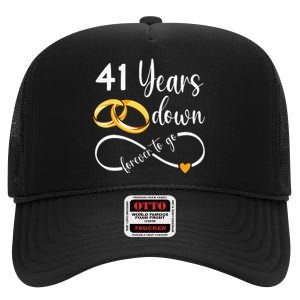 41 Years Down Forever To Go Couple 41st Wedding Anniversary High Crown Mesh Back Trucker Hat