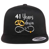 41 Years Down Forever To Go Couple 41st Wedding Anniversary Flat Bill Trucker Hat