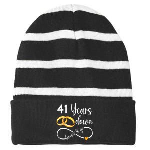 41 Years Down Forever To Go Couple 41st Wedding Anniversary Striped Beanie with Solid Band