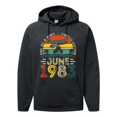 40 Years Old Gift 40th Birthday Awesome Since June 1983 Performance Fleece Hoodie