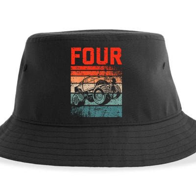 4 Year Old 4th Birthday Monster Truck Sustainable Bucket Hat