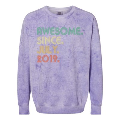 4 Year Old Funny Gift Awesome Since July 2019 4th Birthday Gift Colorblast Crewneck Sweatshirt