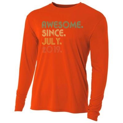 4 Year Old Funny Gift Awesome Since July 2019 4th Birthday Gift Cooling Performance Long Sleeve Crew