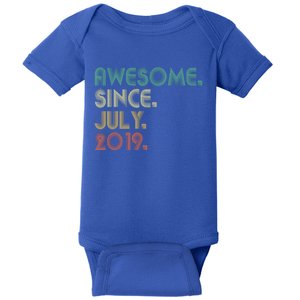 4 Year Old Funny Gift Awesome Since July 2019 4th Birthday Gift Baby Bodysuit