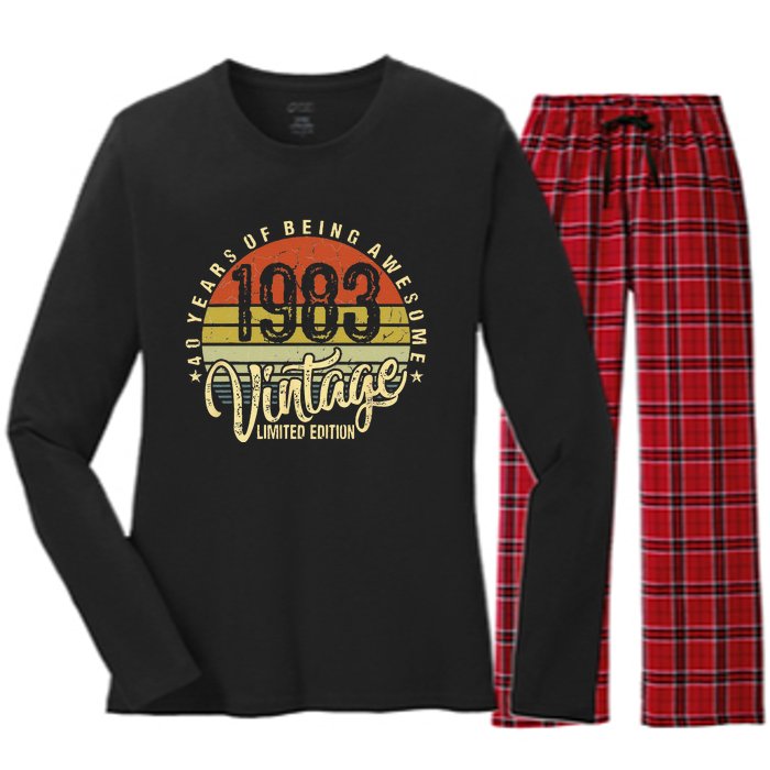 40 Year Of Being Awesome Since 1983 40th Birthday Vintage Women's Long Sleeve Flannel Pajama Set 