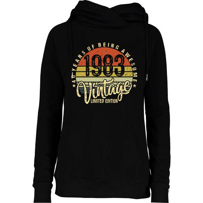 40 Year Of Being Awesome Since 1983 40th Birthday Vintage Womens Funnel Neck Pullover Hood