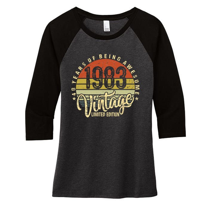 40 Year Of Being Awesome Since 1983 40th Birthday Vintage Women's Tri-Blend 3/4-Sleeve Raglan Shirt