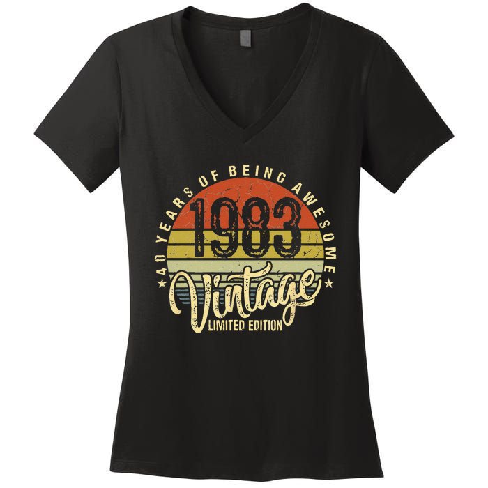 40 Year Of Being Awesome Since 1983 40th Birthday Vintage Women's V-Neck T-Shirt