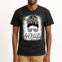 40 Years Old Fabulous Messy Bun Leopard 40th Birthday Tall T-Shirt