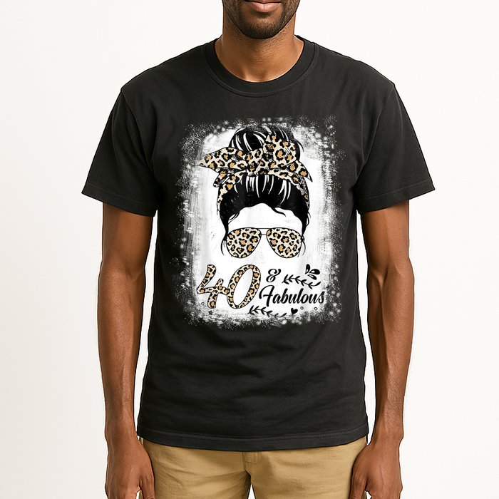 40 Years Old Fabulous Messy Bun Leopard 40th Birthday Tall T-Shirt