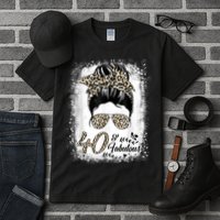 40 Years Old Fabulous Messy Bun Leopard 40th Birthday Tall T-Shirt