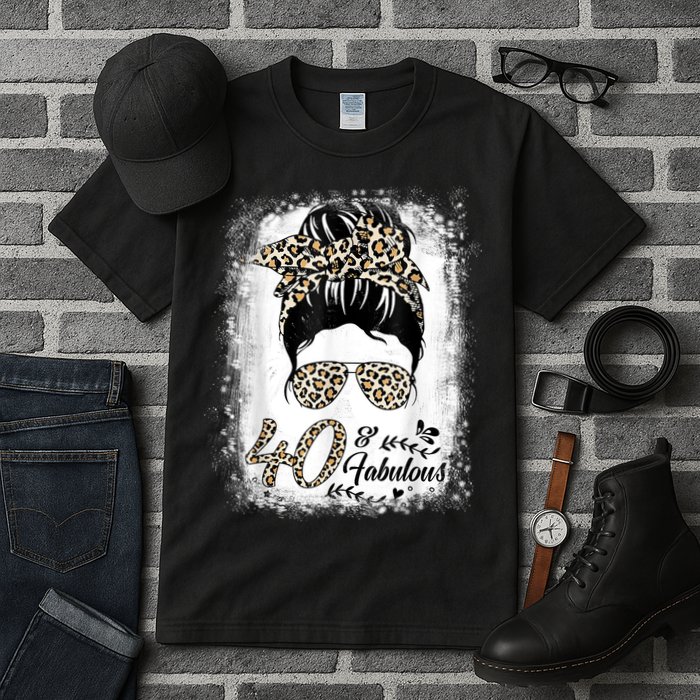 40 Years Old Fabulous Messy Bun Leopard 40th Birthday Tall T-Shirt