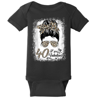 40 Years Old Fabulous Messy Bun Leopard 40th Birthday Baby Bodysuit