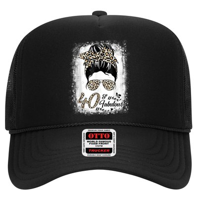 40 Years Old Fabulous Messy Bun Leopard 40th Birthday Trucker Hat