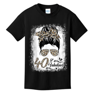 40 Years Old Fabulous Messy Bun Leopard 40th Birthday Kids T-Shirt