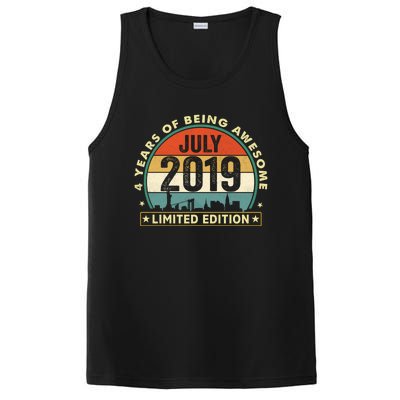 4 Years Old Vintage July 2019 Funny Gift 4th Birthday Gift PosiCharge Competitor Tank