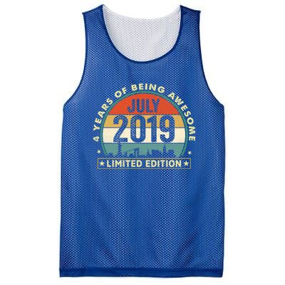 4 Years Old Vintage July 2019 Funny Gift 4th Birthday Gift Mesh Reversible Basketball Jersey Tank