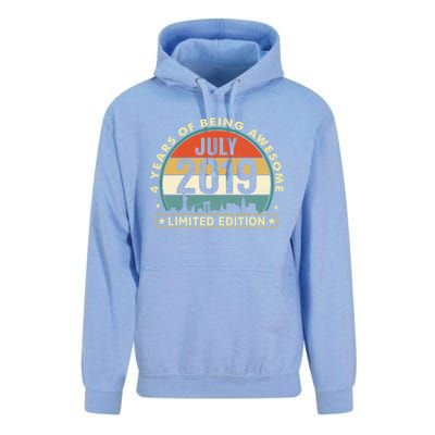 4 Years Old Vintage July 2019 Funny Gift 4th Birthday Gift Unisex Surf Hoodie