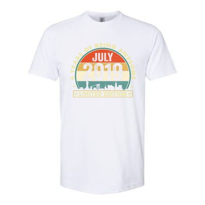 4 Years Old Vintage July 2019 Funny Gift 4th Birthday Gift Softstyle CVC T-Shirt