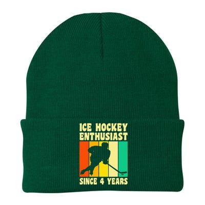 4 Year Old 4 Birthday Vintage Ice Hockey 4th Birthday Knit Cap Winter Beanie