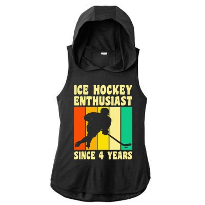 4 Year Old 4 Birthday Vintage Ice Hockey 4th Birthday Ladies PosiCharge Tri-Blend Wicking Draft Hoodie Tank