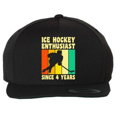 4 Year Old 4 Birthday Vintage Ice Hockey 4th Birthday Wool Snapback Cap